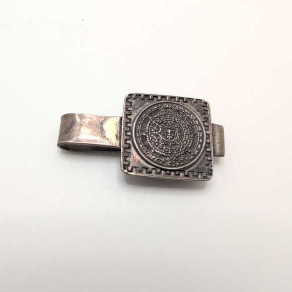 Hecho En Mexico Eagle 1 Sterling Silver 925 Aztec Mayan Sun Calendar Tie Clip - Picture 2 of 8